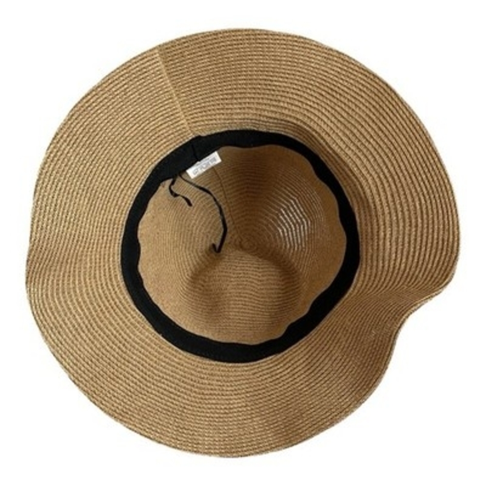 Women's Wide Brim Straw Sun Hat Beach Floppy Summer Linen Cap Black Leather Tie - Picture 7 of 7